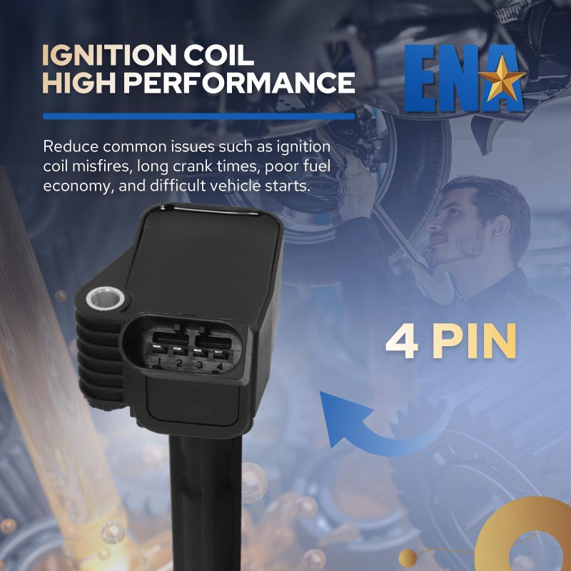 ENA Set of 4 Ignition Coil Pack Compatible with 2014 2015 2016 2017 2018 2019 2020 VW Volkswagen Passat Beetle Jetta GTI Golf Audi A3 A4 Quattro 1.8 2.0 L4 Coils Replacement for UF765 GN10632 UF716 UF771 - Image 5